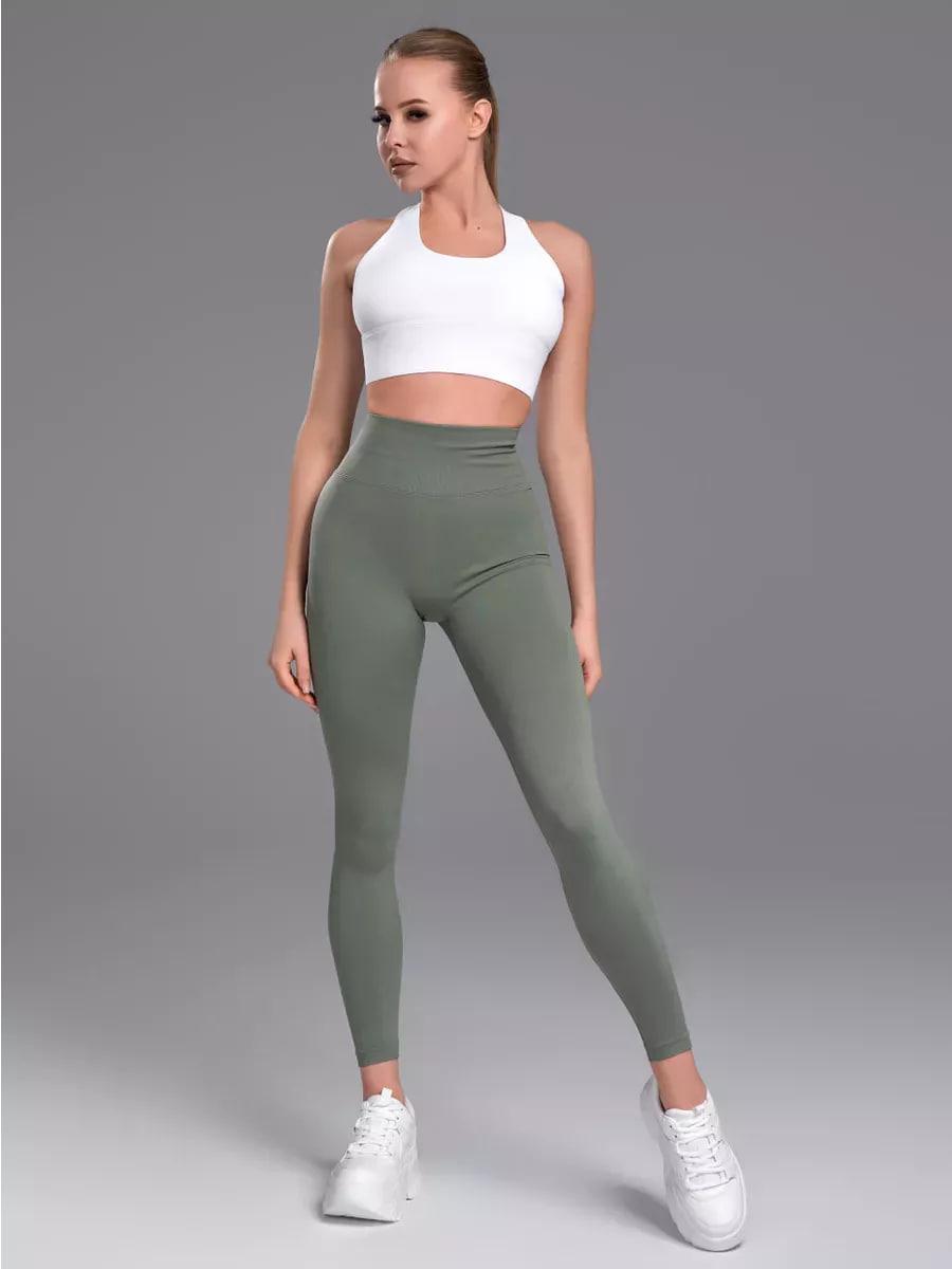 Лосины Push Up однотонные с эффектом Push Up для тренировок фитнеса и повседневного образа гладкие базовые XL Хаки (70128XL) - фото 3