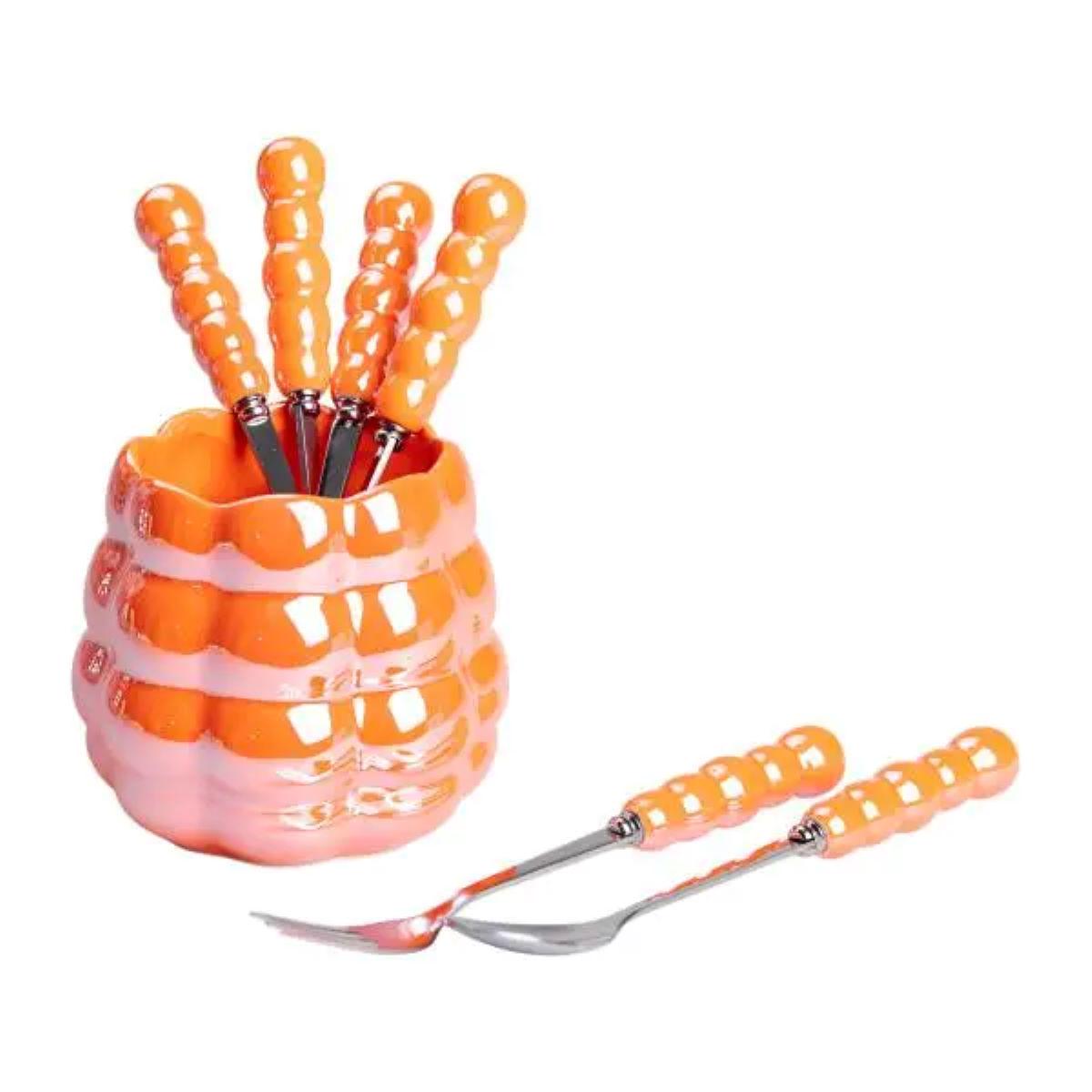 Набір десертних виделок і ложок на 3 персони з підставкою 7 пр. Помаранчевий - фото 5 Набір десертних виделок і ложок на 3 персони з підставкою 7 пр. Помаранчевий - фото 5