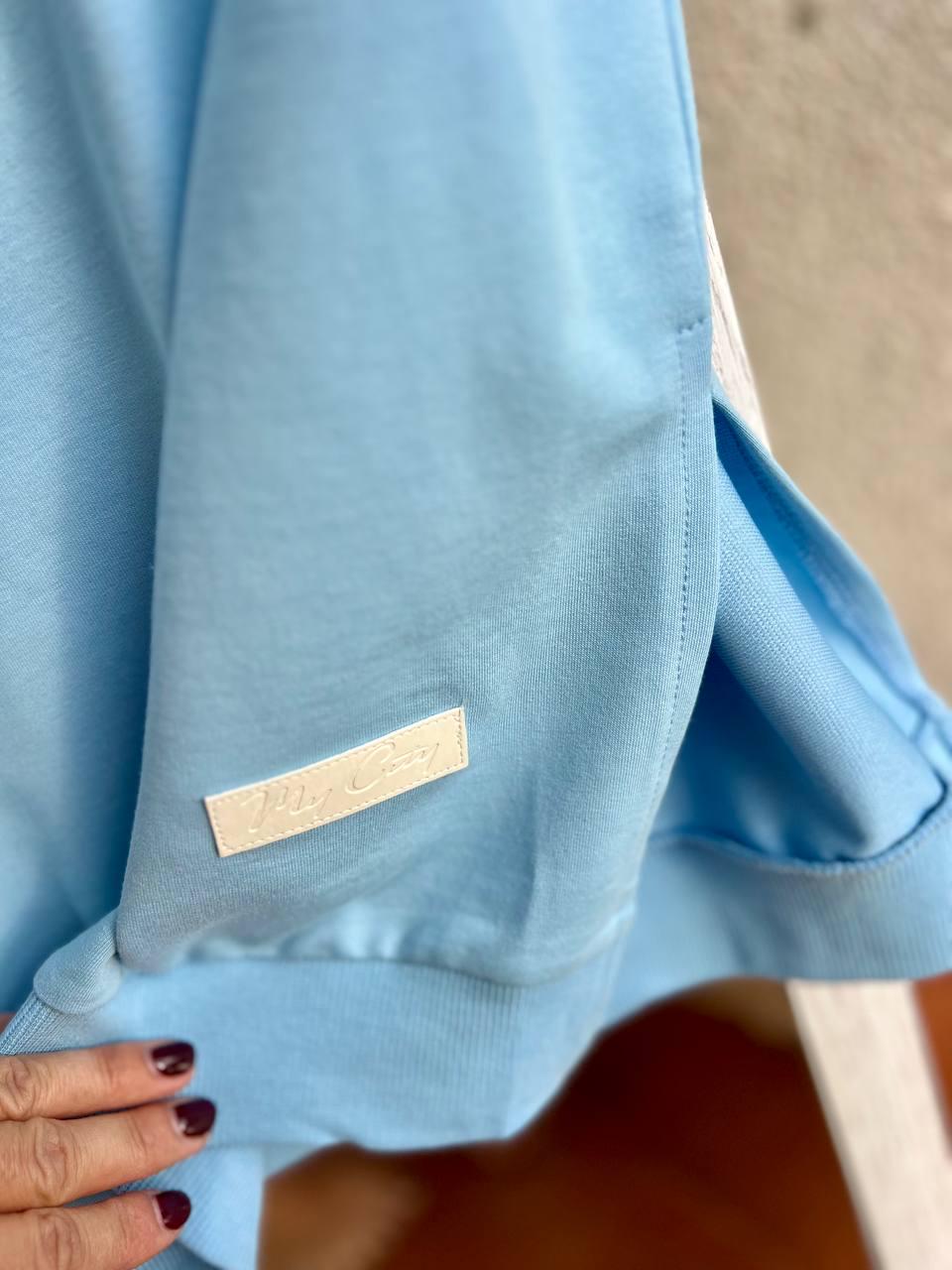 Платье женское MY CITY 8211 спортивное средняя длина разрезы снизу резинка двунитка OS Голубой (1883) - фото 7