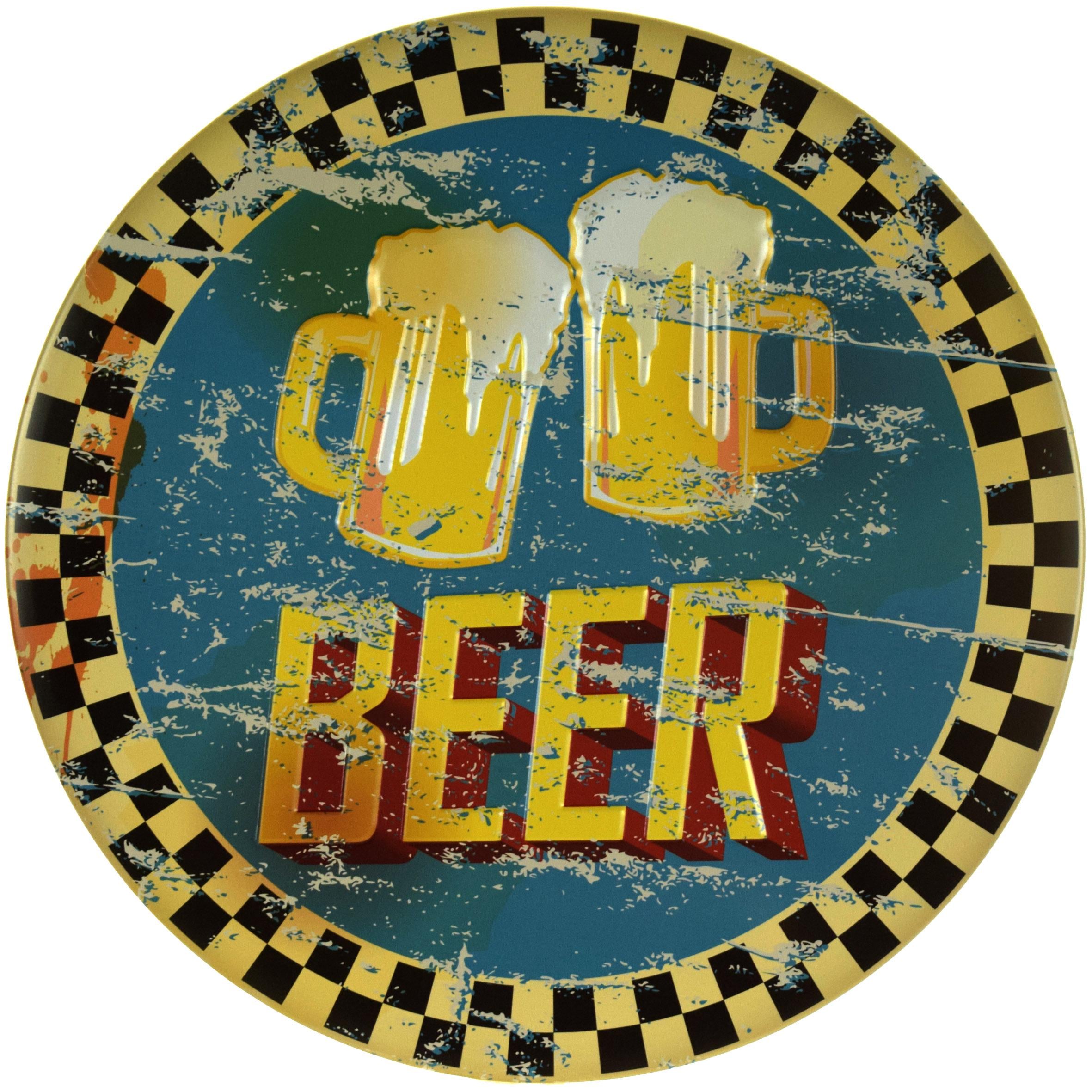Табличка металлическая Пиво Шахматные Клетки/Beer круглая 30 см