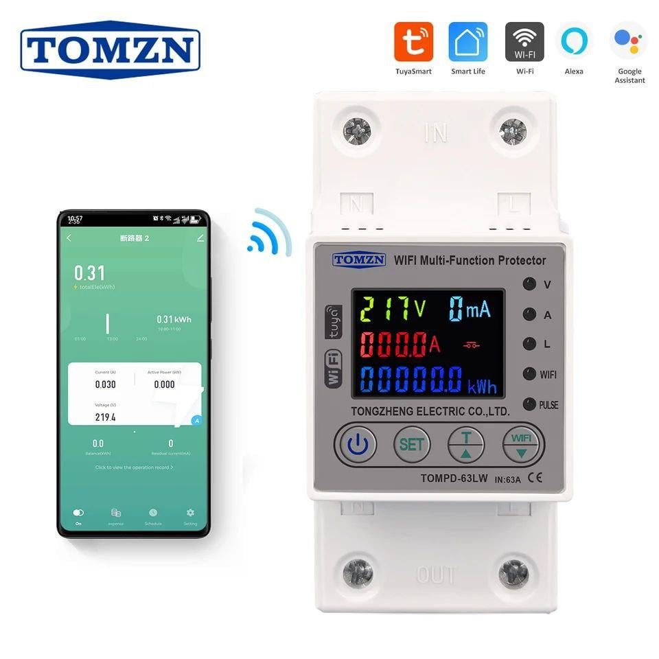 Счетчик электроэнергии TOMZN 63A WIFI Smart Switch TUYA автоматический выключатель реле напряжения (2062780813) - фото 2