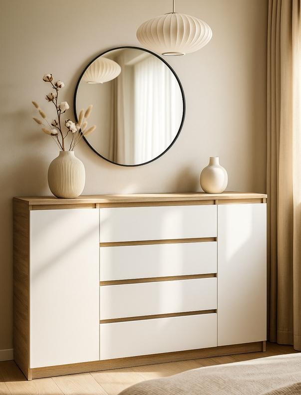 Комод для дома большой Мастер Форм Брайт 1392х376х950 мм Белый/Дуб сонома (20098)