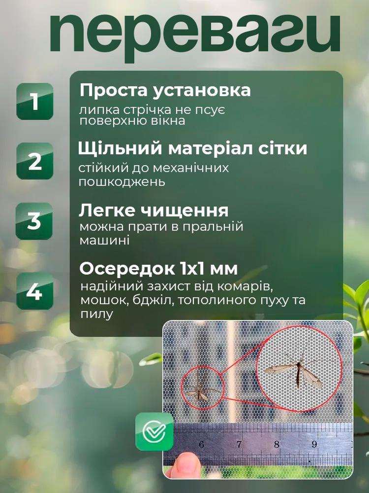 Сітка москітна VeryGoods на вікна на липучці 1,5х1,8 м White (526194949) - фото 3