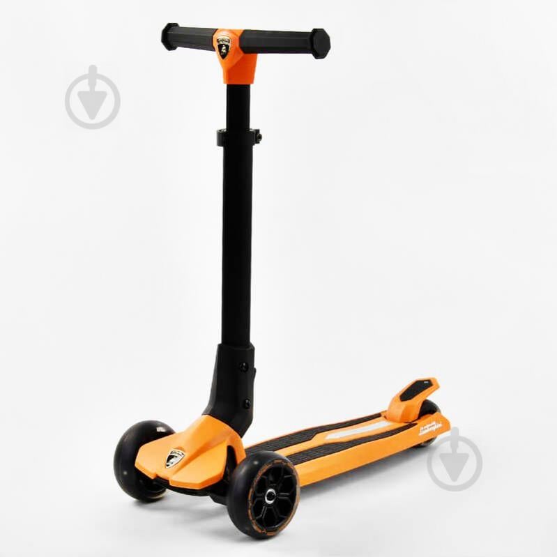 Самокат Lamborghini трехколесный складной алюминиевый руль, колеса PU со светом Orange/Black (102314)