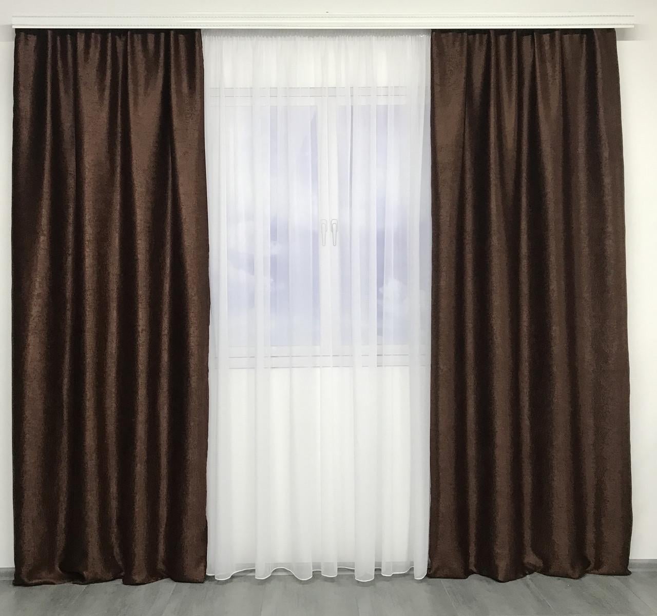 Шторы готовые плотные блэкаут с тюлем Шоколадный