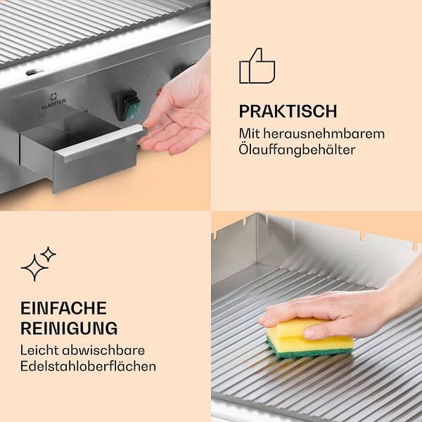 Поверхня гриля Grillmeile 4400 Electric Grill Plancha 2x2200W ребриста з нержавіючої сталі - фото 5