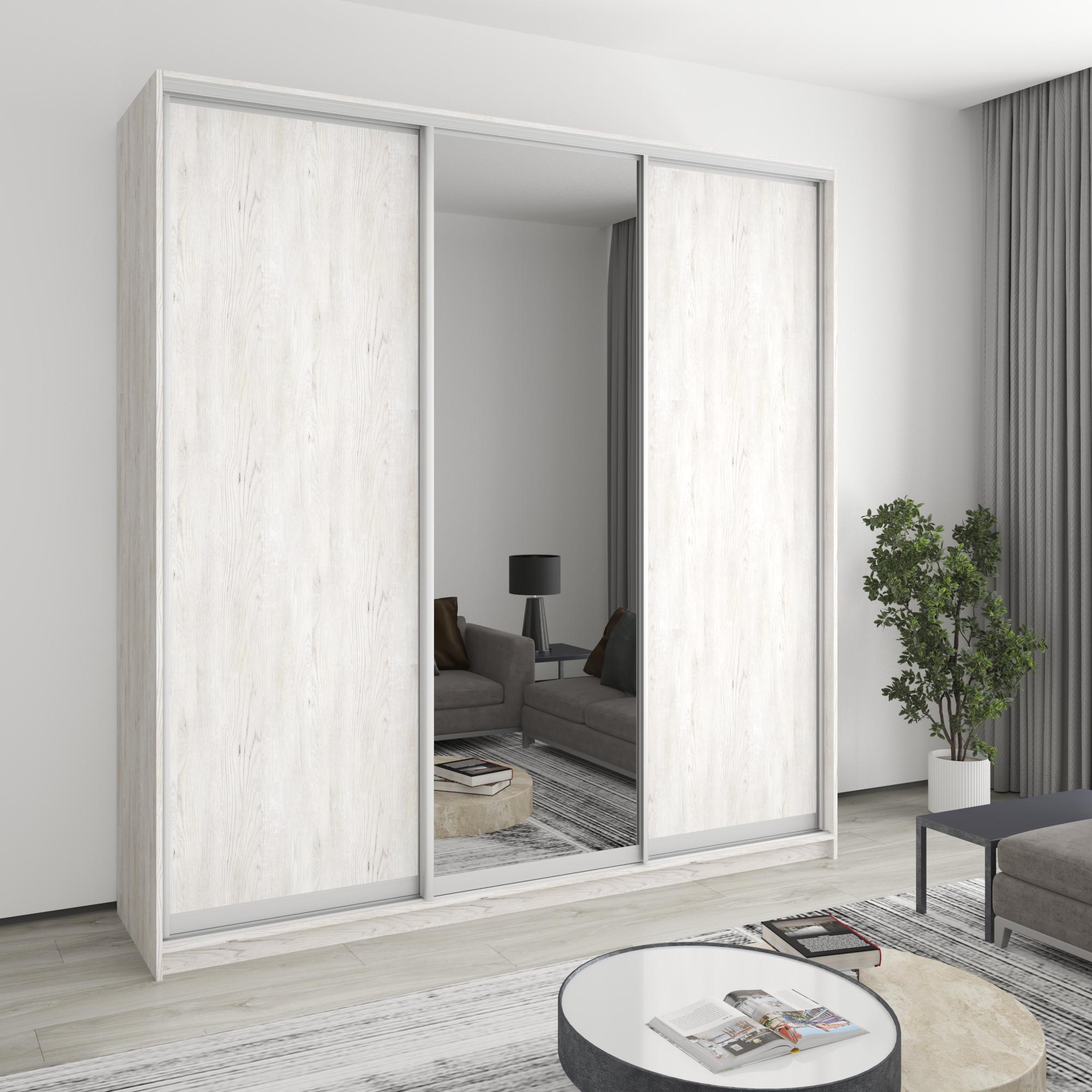 Шкаф-купе трехдверный MebelStar Комбо AL 2 ДСП/зеркало 230x60x240 см Аляска серый (MBS-2165)