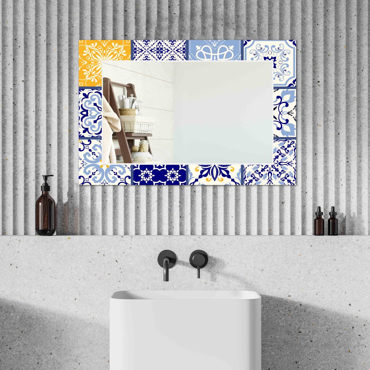 Зеркало на стену NovellaPrint с рисунком плитки прямоугольное 90х60 см (2006.6)