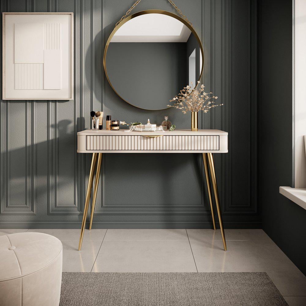 Стіл туалетний Perfect Home Lante 1S/100 з 1 шухлядою і золотими ніжками Бежевий (PFH-091169) Стіл туалетний Perfect Home Lante 1S/100 з 1 шухлядою і золотими ніжками Бежевий (PFH-091169)