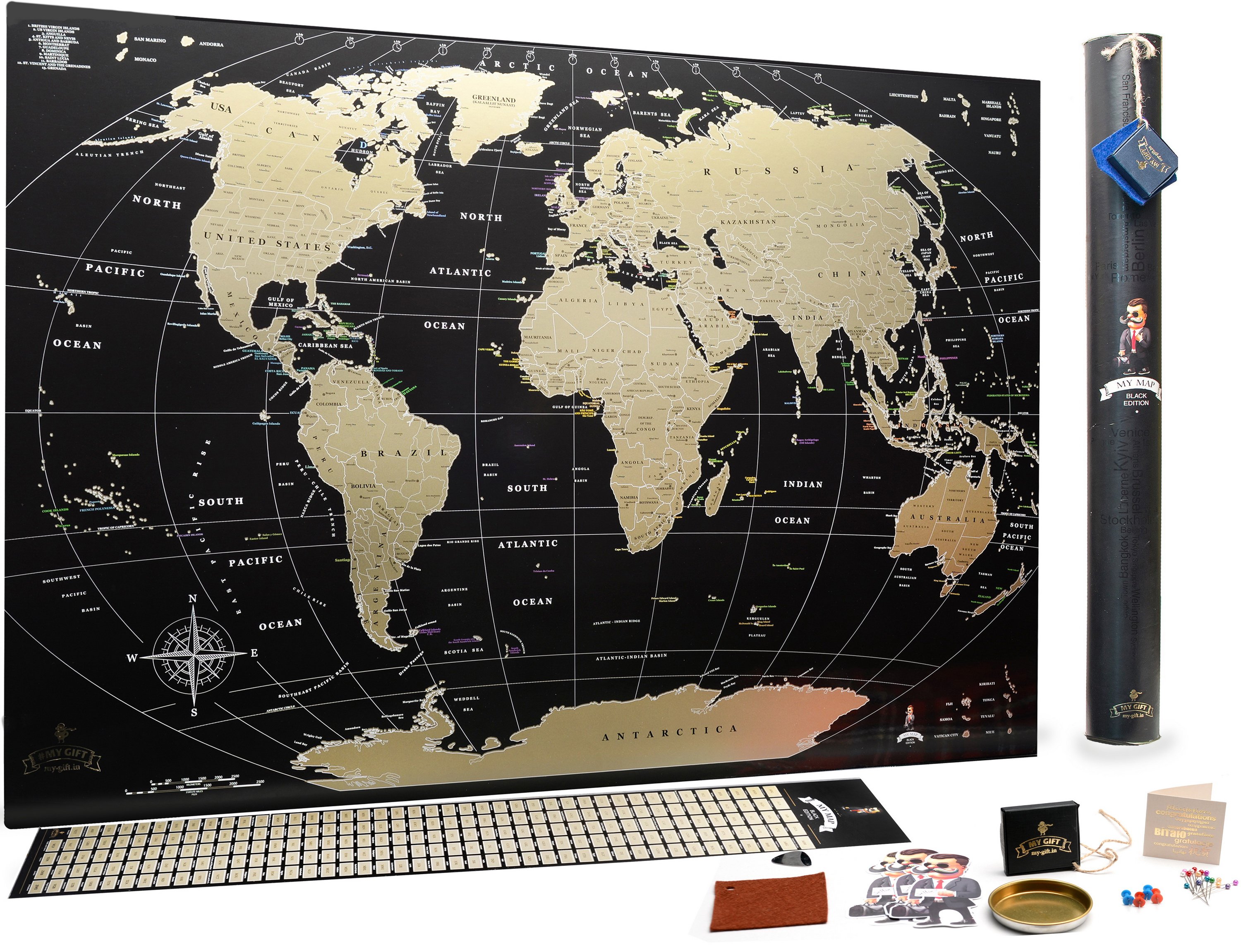 Скретч карта мира золото My Map Black Edition Gold на английском языке