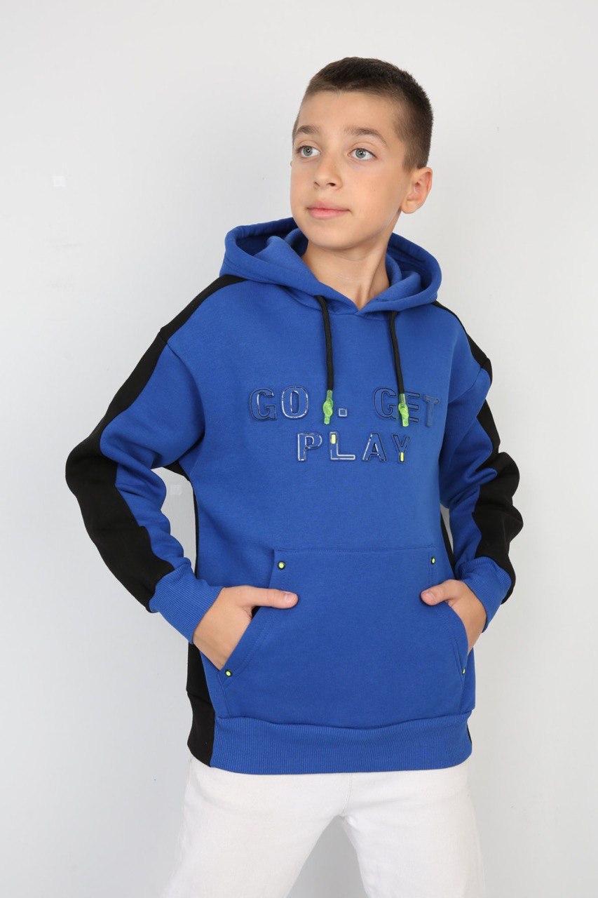Толстовка теплая с капюшоном для мальчиков 152 см Синий (06416)