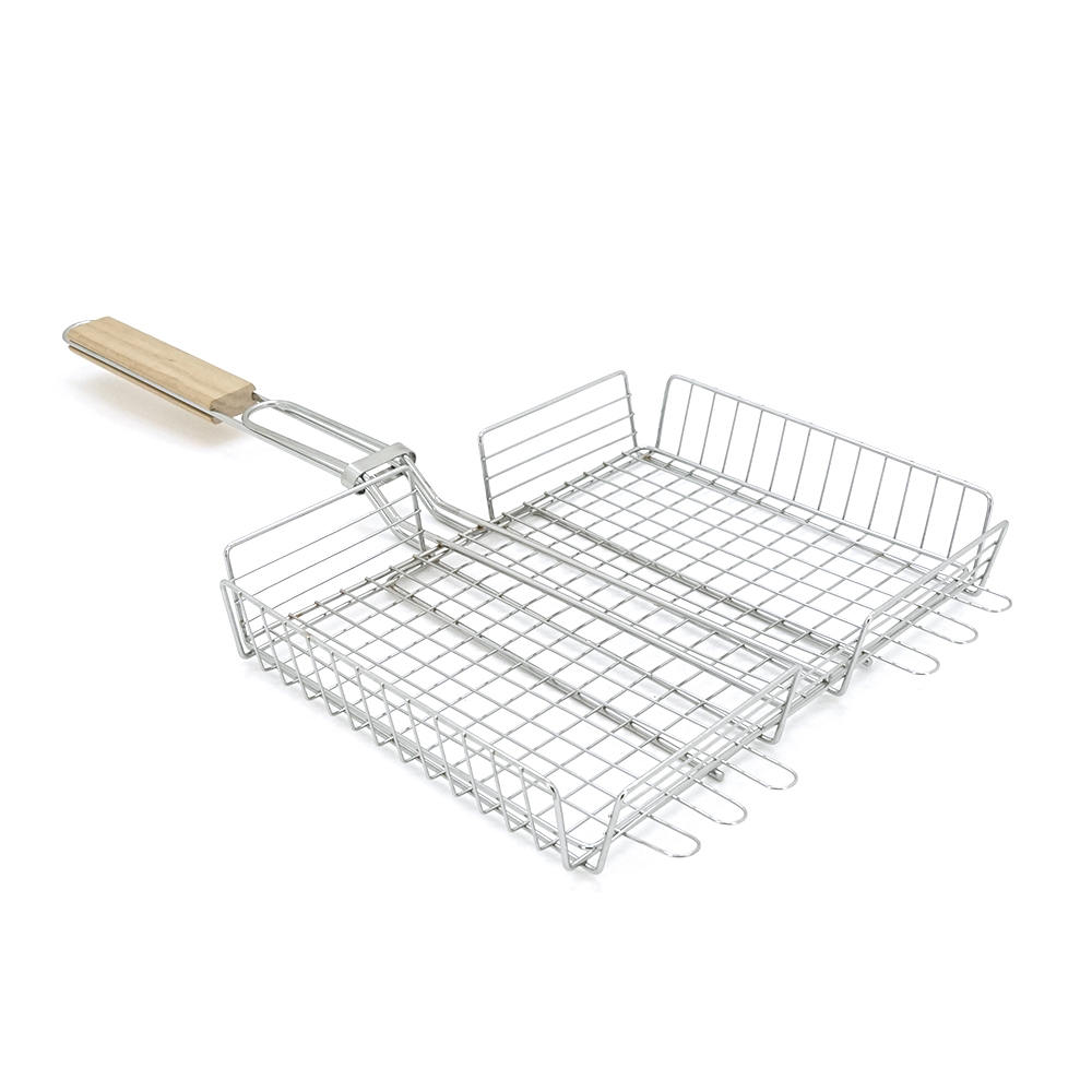 Решітка для гриля VOLTRONIC з дерев'яною ручкою та нержавіючої сталі 31х25х5 см (26498291)