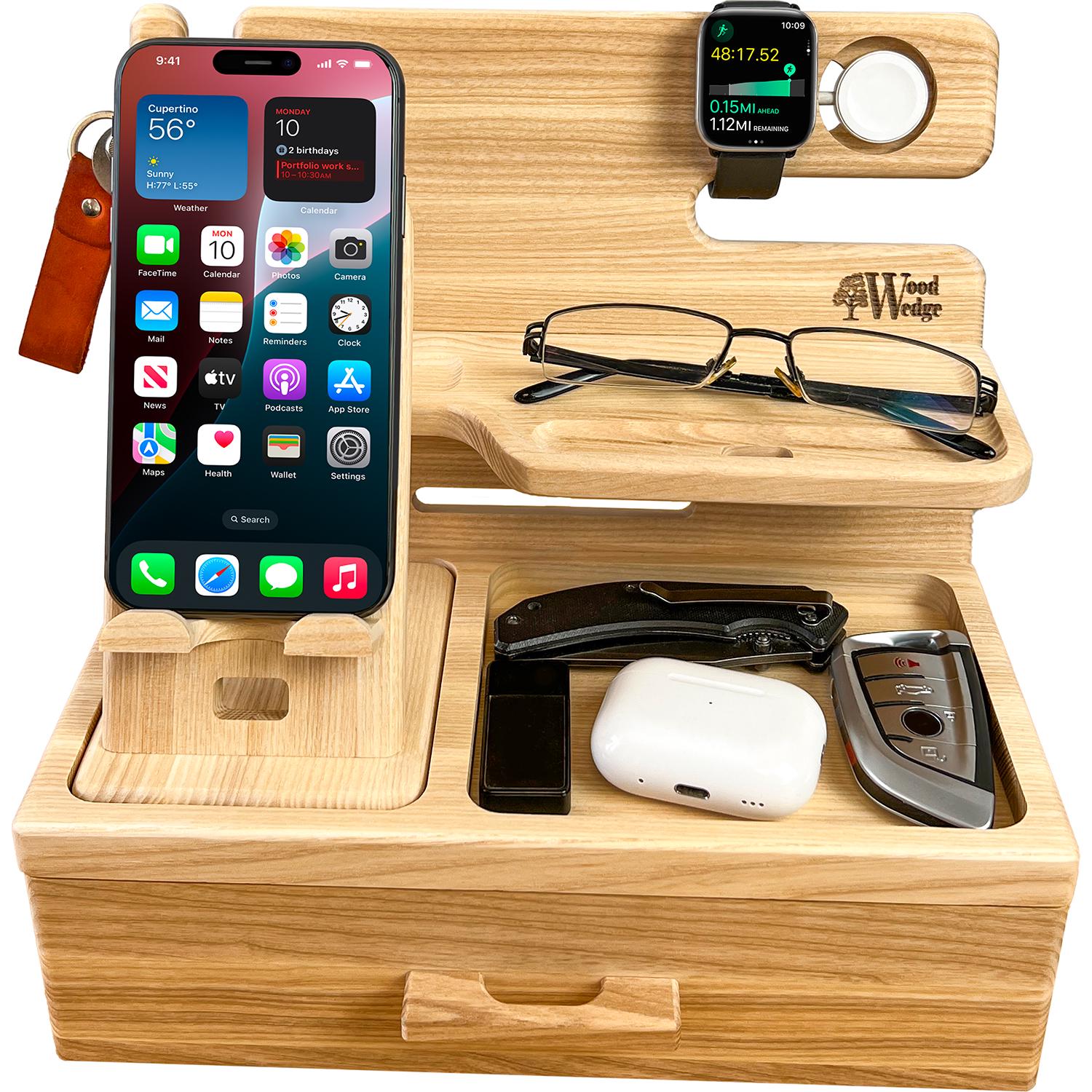 Органайзер настольный из дерева для рабочего стола/держатель для смартфона и аксессуаров 26,5x15x24,5 см Натуральный (WWB-001N)
