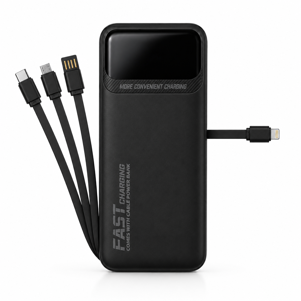 Повербанк Foyu с 4 встроенными кабелями Type-C/Micro-USB/Lightning/USB-A/2хUSB/LED-дисплей 10,5 Вт 30000 mAh Черный (0ae4684c)