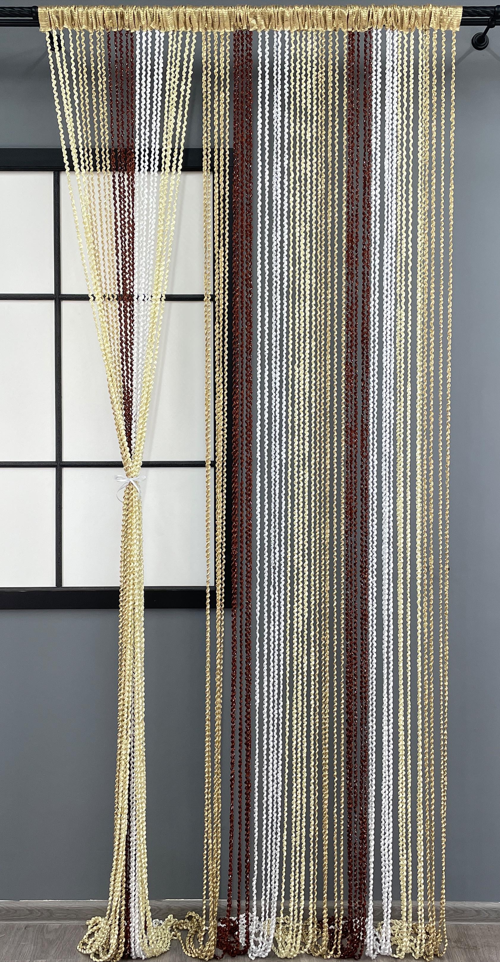 Шторы-нити спираль с люрексом 300х300 см 1 шт. Бежевый/Коричнево-белый (61-053) Шторы-нити спираль с люрексом 300х300 см 1 шт. Бежевый/Коричнево-белый (61-053)