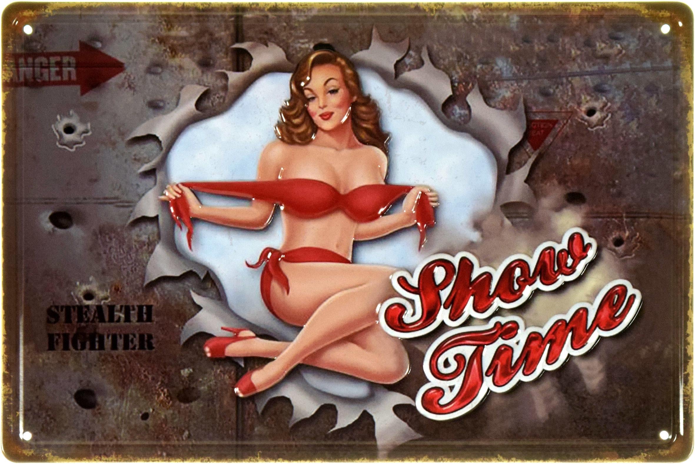 Табличка металлическая "Show Time Pin Up" 20x30 см (ms-104129)