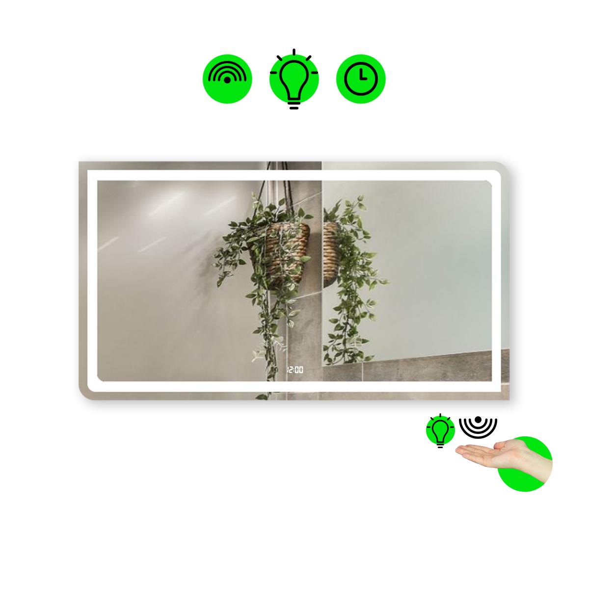 Зеркало Noemi LED с ИК включателем и часами 70x60 см (Neomig05-top)