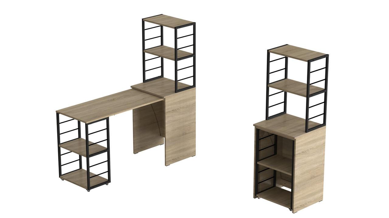 Стол-тумба трансформер Ferrum-decor Смарт 3/1 с этажеркой металл/ДСП 16 мм 1430x1450x500 мм Черный/Дуб Сонома (FRD-105112) - фото 7