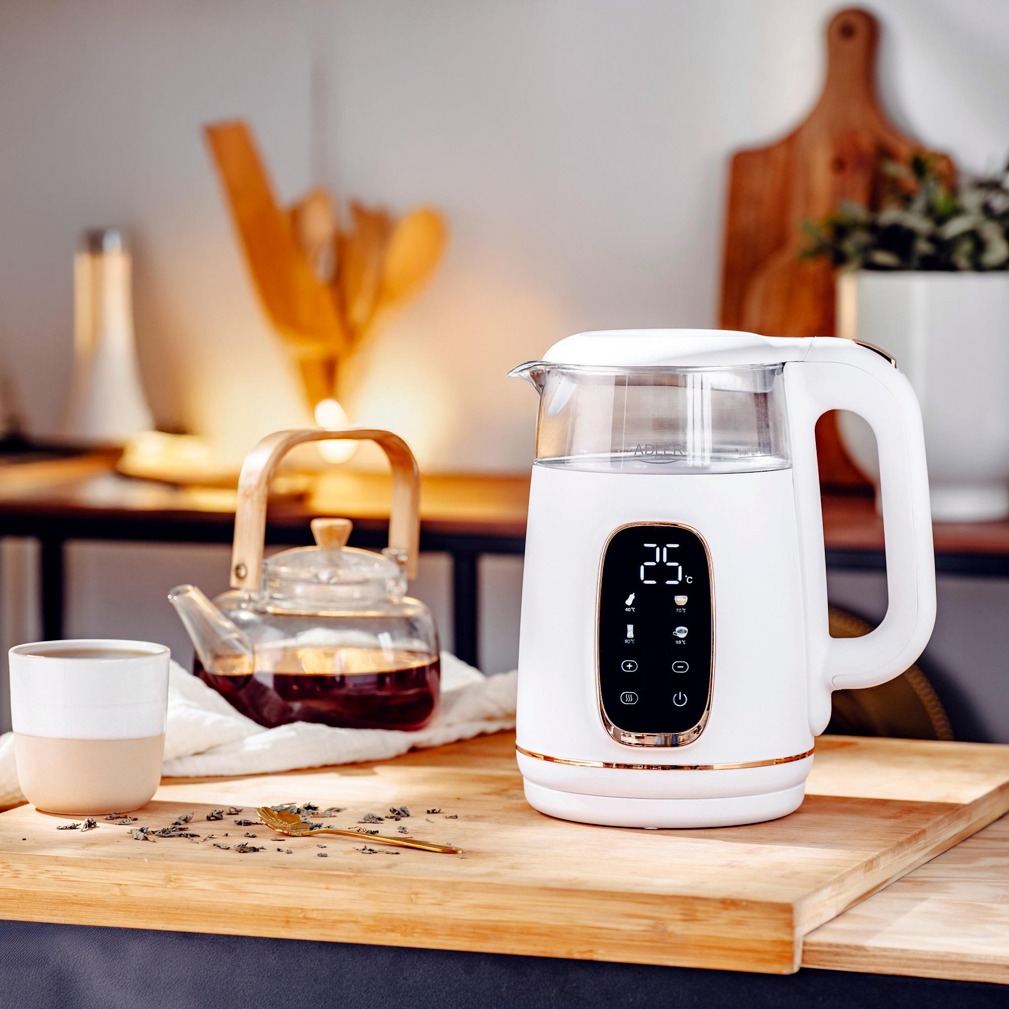 Электрочайник Adler AD 1305 пластик/стекло дисплей/регулятор температуры 1,7 л White/Gold (27222440) - фото 10 Электрочайник Adler AD 1305 пластик/стекло дисплей/регулятор температуры 1,7 л White/Gold (27222440) - фото 10
