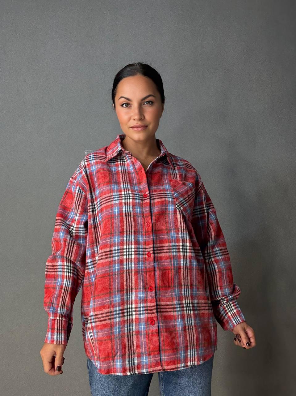 Сорочка жіноча YZY 7765 в клітинку оверсайз широка варена OS Червоний (4917) - фото 5 Сорочка жіноча YZY 7765 в клітинку оверсайз широка варена OS Червоний (4917) - фото 5