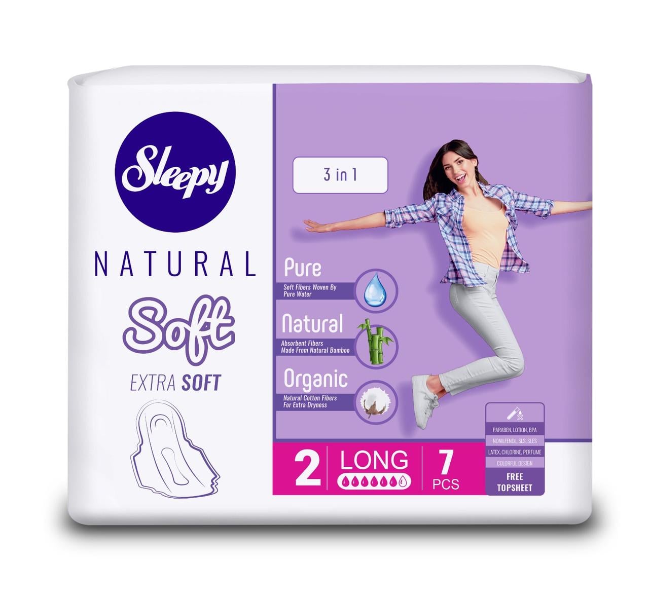 Гигиенические прокладки Sleepy Soft Long удлиненные 280 мм 6 капель 7 шт. (000006108)