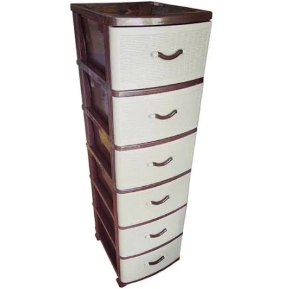 Комод пластиковий для зберігання Style на 5 ярусів з ящиками і ручками Коричнево-бежевий (147-46-10063)