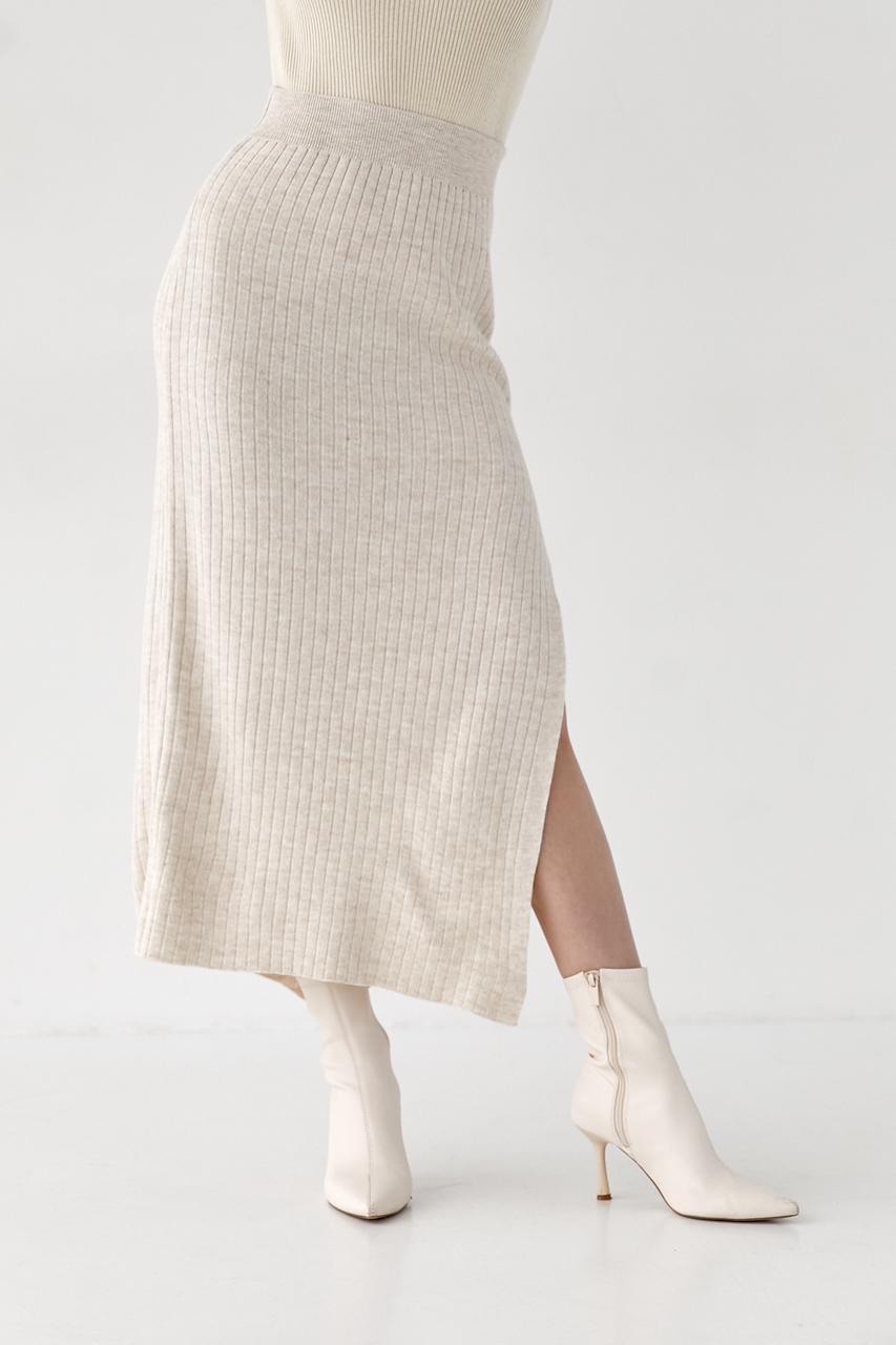 Юбка миди в рубчик M Бежевый (0199)