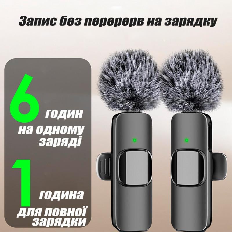Микрофон беспроводной петличный K9 Selection на одежду/для телефона/Type-C/Bluetooth/для записи 2 шт. (K9-Type-C) - фото 4 Микрофон беспроводной петличный K9 Selection на одежду/для телефона/Type-C/Bluetooth/для записи 2 шт. (K9-Type-C) - фото 4