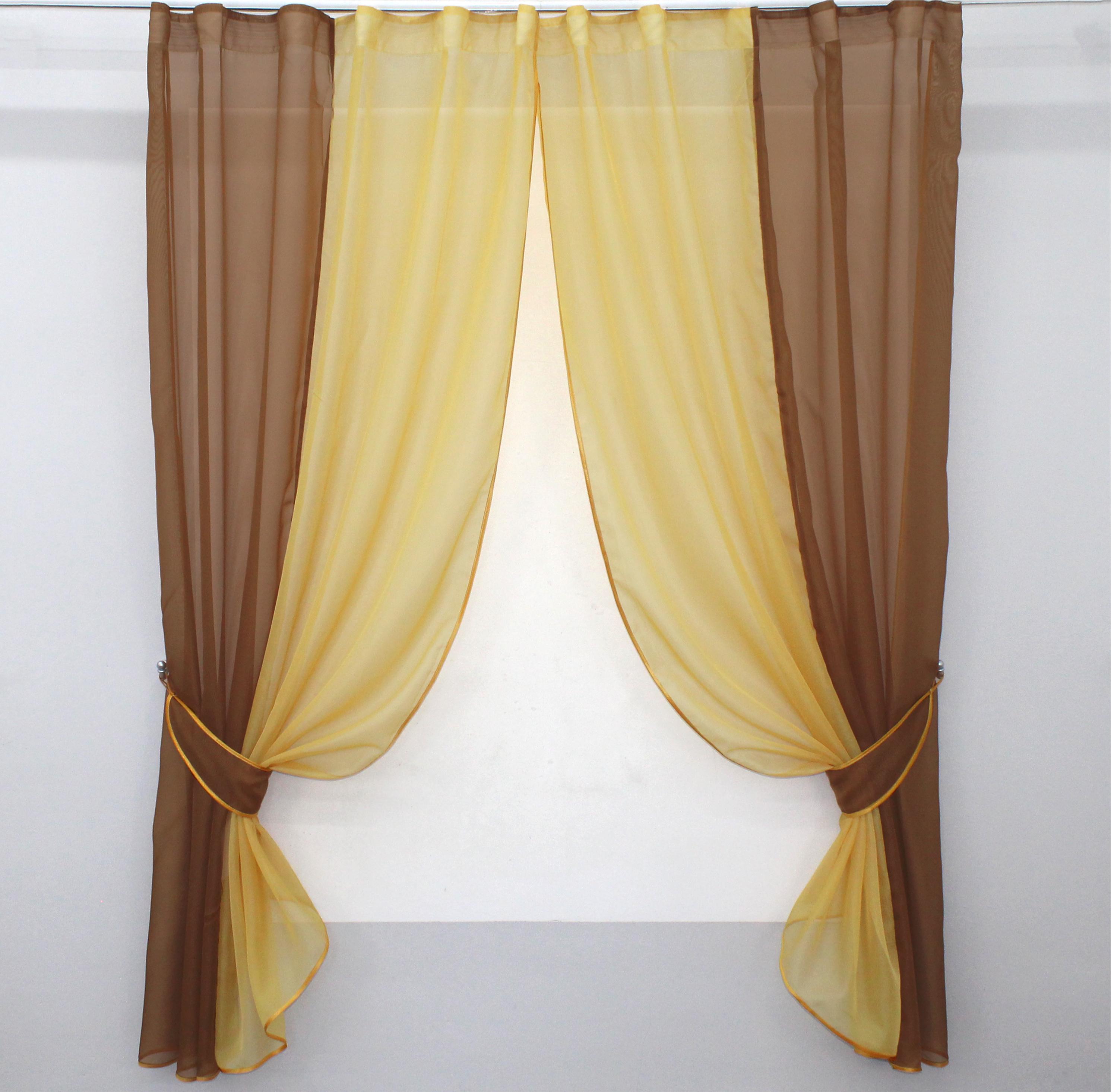 Шторы кухонные VR-Textil №017к комбинированные с подвязками 265х170 см Коричневый/Янтарный (50-082)