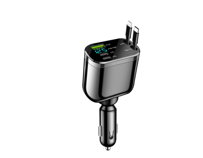 Зарядний пристрій M4 5 портів USB з двома висувними кабелями USB Type-C і Lightning 90W