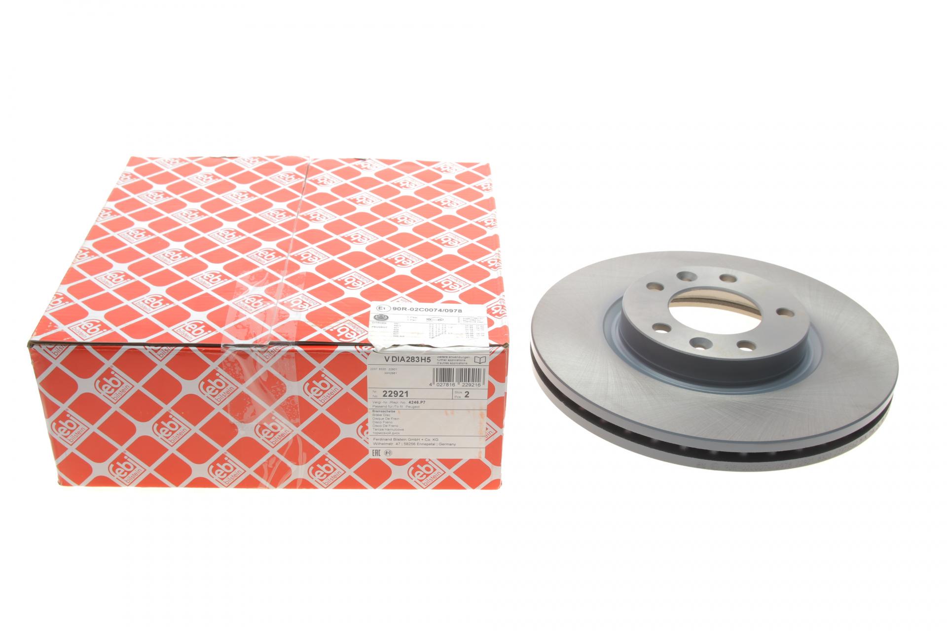 Диск тормозной передний FEBI BILSTEIN для Peugeot 407 04-10 283x26 мм (22921)