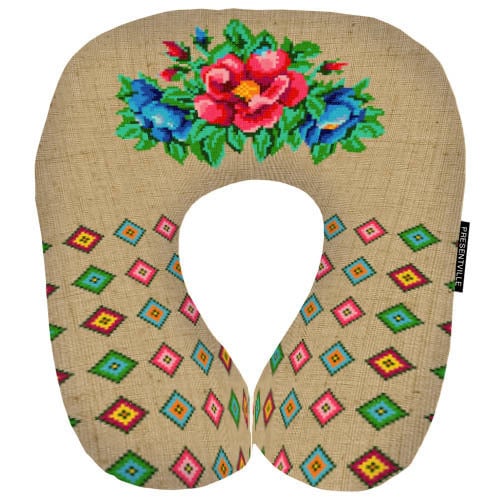 Дорожная подушка Украинский цветочный декор 32x30 см (DOP_UKR009)
