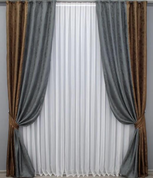 Комплект штор жаккард 1,4х2,85 м 2 шт. Коричневый/Графитовый (014дк/660-1015ш)