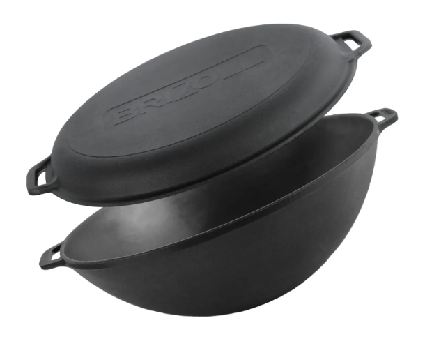 Сковорода чугунная Brizoll WOK с чугунной крышкой-сковородой 8 л Сковорода чугунная Brizoll WOK с чугунной крышкой-сковородой 8 л