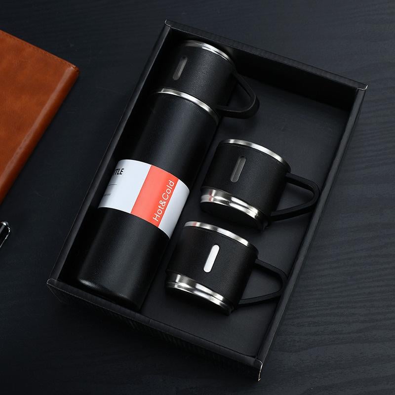 Набор Vacuum Flask термос и 3 чашки для горячих напитков 500 мл Black - фото 4 Набор Vacuum Flask термос и 3 чашки для горячих напитков 500 мл Black - фото 4
