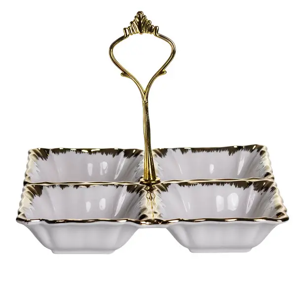 Меню для сервировки Yiwu фарфоровая 18х18х3 см на 4 секции Золотистый (147-107- LC-BYL-100)