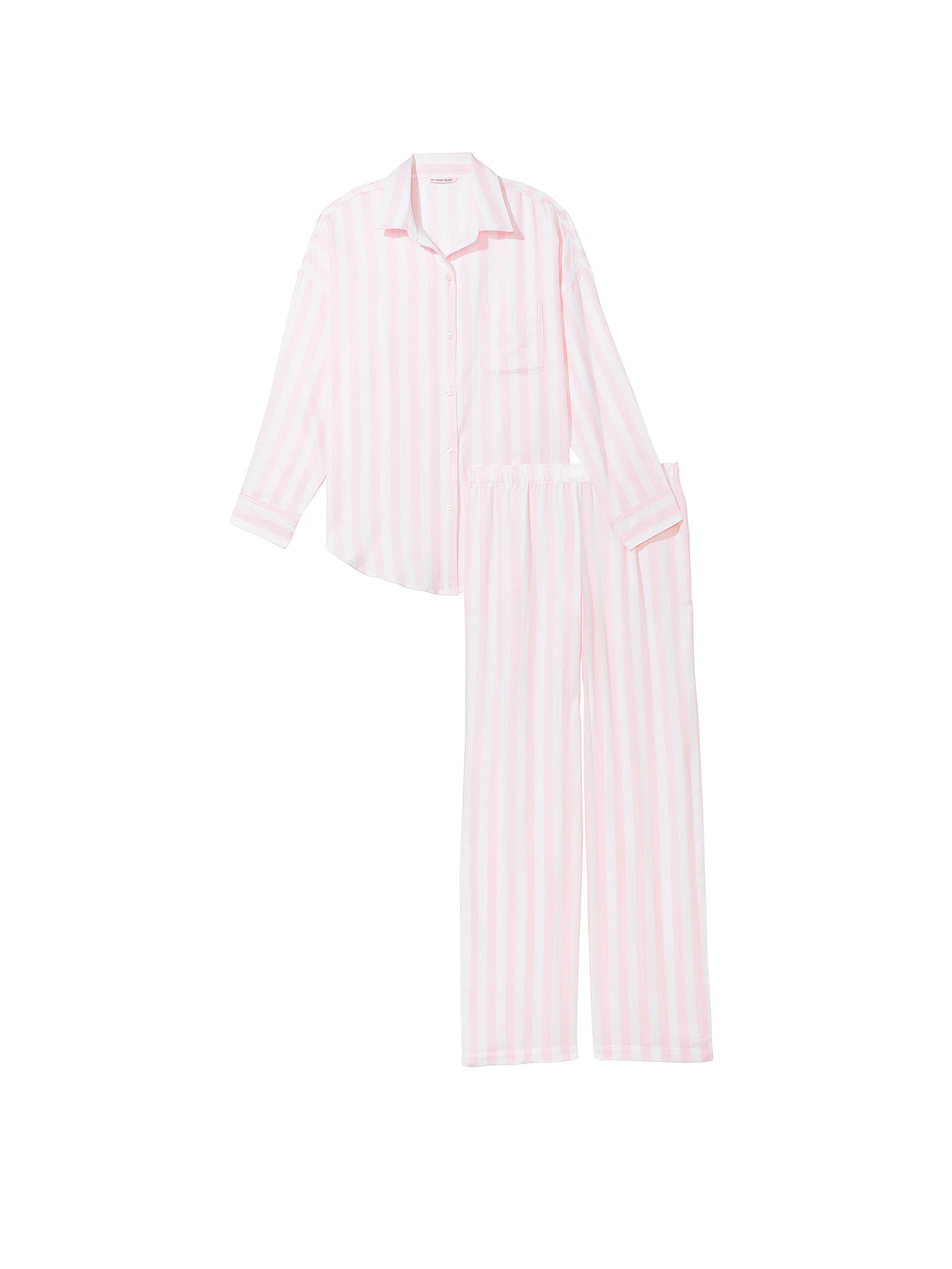 Піжама жіноча Victoria's Secret Modal-Cotton Long Pajama Set модал/бавовна L Біло-рожевий (21376854) - фото 3