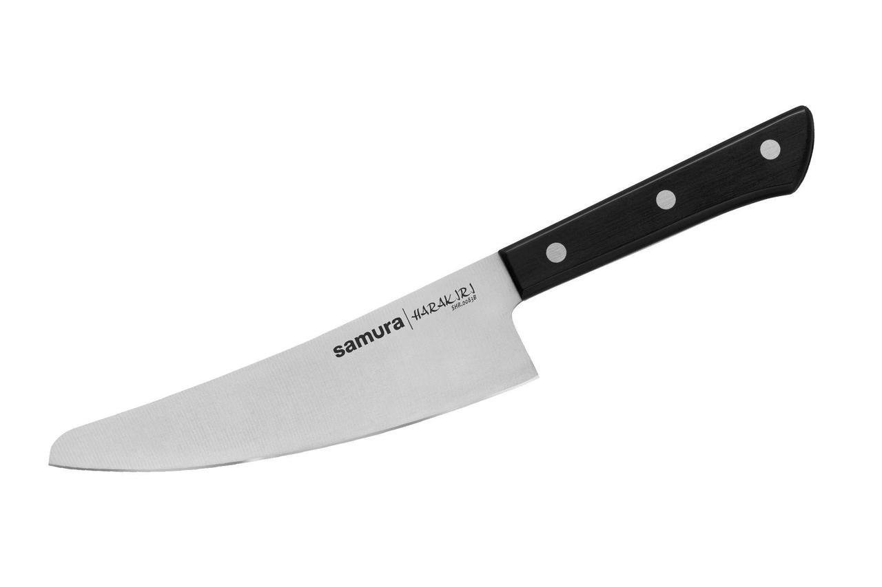 Кухонный нож малый Шеф для мяса и овощей Samura Harakiri 58 HRC AUS-8 на заклепках нержавеющая сталь 166 мм Черный (2388118829) - фото 1 Кухонный нож малый Шеф для мяса и овощей Samura Harakiri 58 HRC AUS-8 на заклепках нержавеющая сталь 166 мм Черный (2388118829) - фото 1