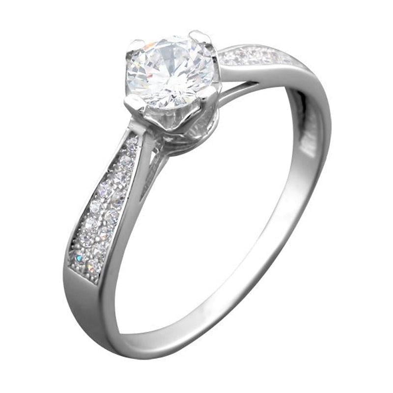 Кольцо серебряное с крупным камнем в центре и россыпью фианитов р. 18 Кольцо серебряное с крупным камнем в центре и россыпью фианитов р. 18