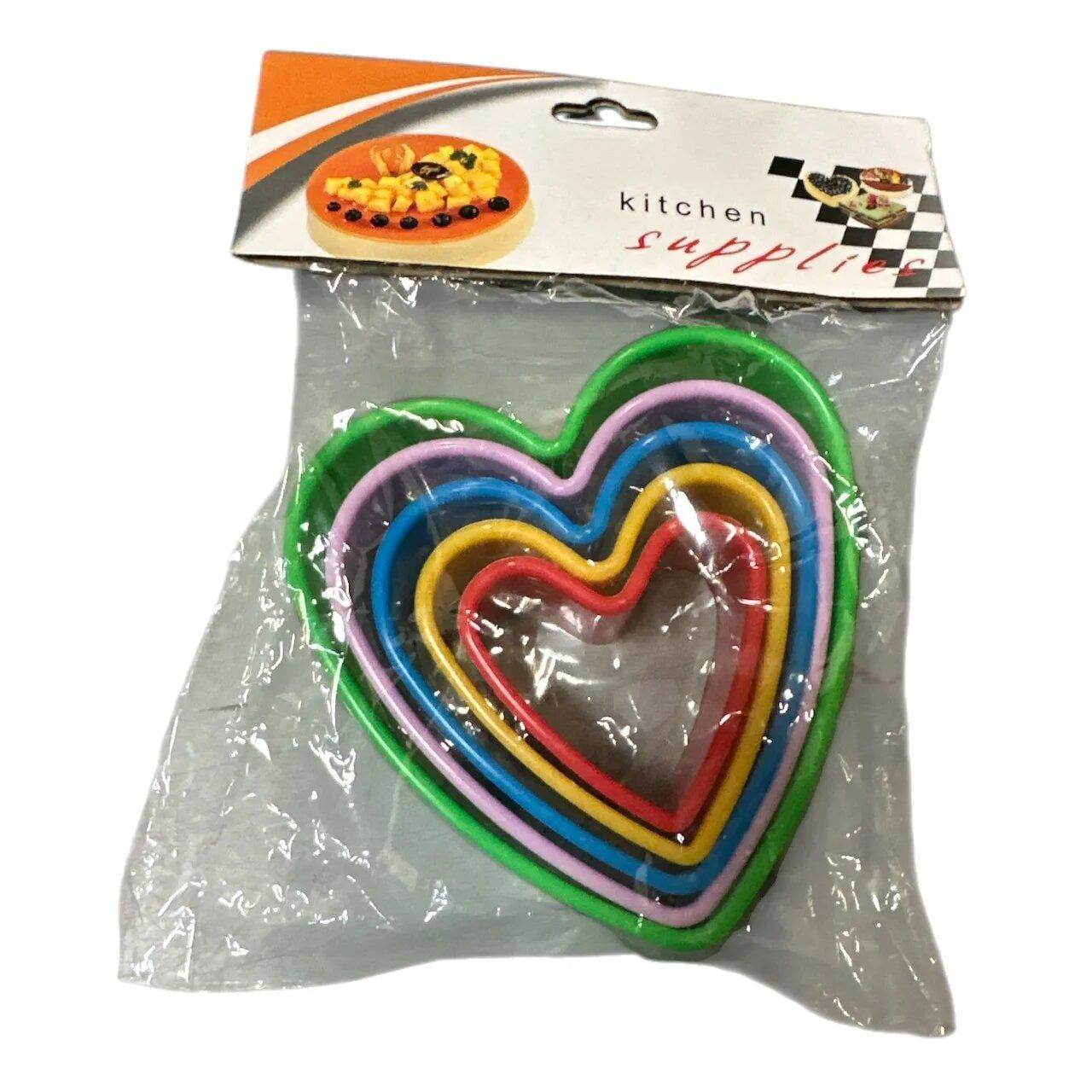 Формы для печенья Stenson Baking R98054 пластиковые сердца 9,5×3,5 см 5 шт. Разноцветный (625877)