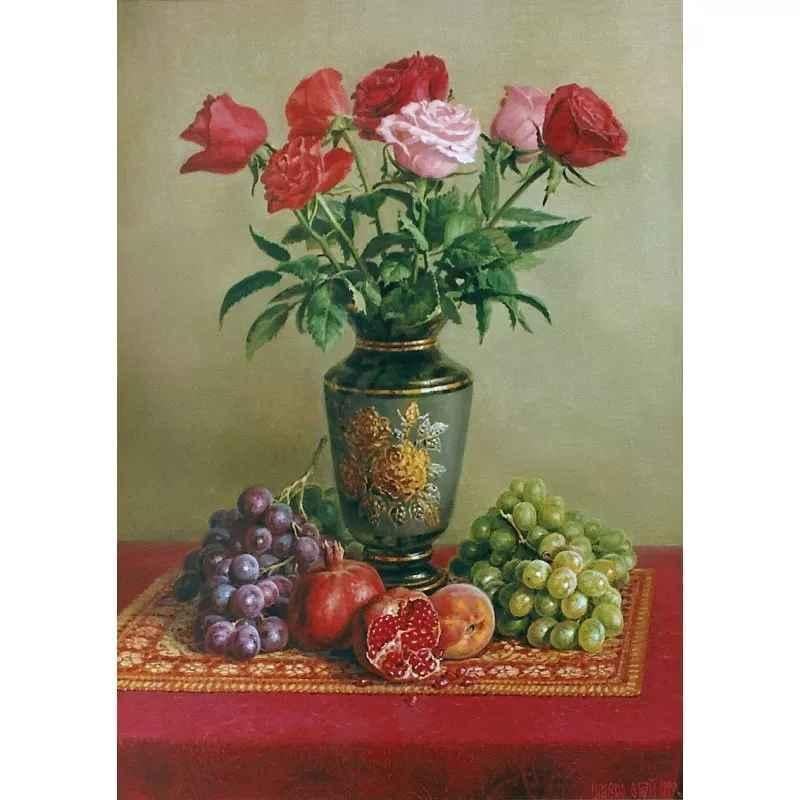 Алмазна вишивка Квіти та фрукти натюрморт повна викладка 5D 30х40 см (1751766200)