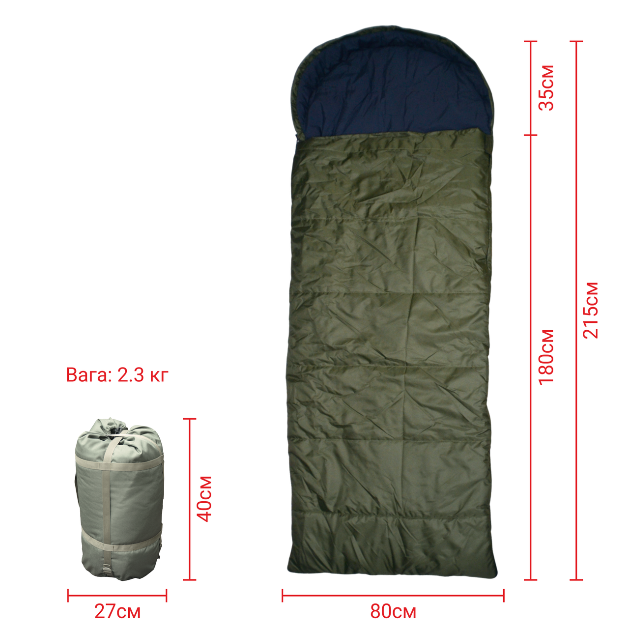 Спальный мешок-одеяло Derby зимний армейский 215х80 см Хаки (CMK400-80) - фото 2