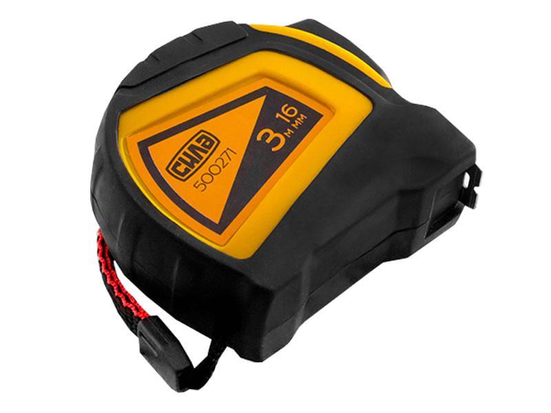 Рулетка Сила 500271 прорезиненная с автостопом двойной зацеп 3 м 16 мм (3371)