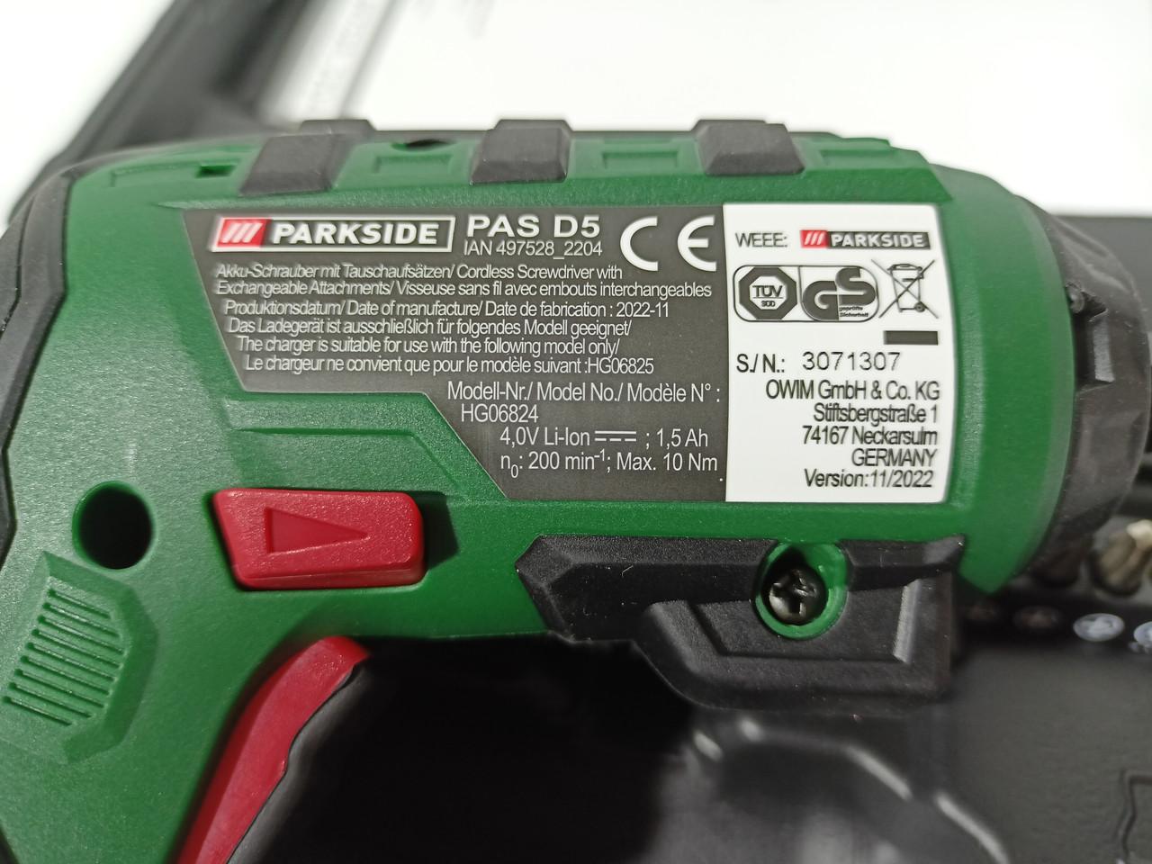 Отвертка-шуруповерт аккумуляторная PARKSIDE PAS D5 4в1 4V 1500 mAh 10 Nm - фото 7 Отвертка-шуруповерт аккумуляторная PARKSIDE PAS D5 4в1 4V 1500 mAh 10 Nm - фото 7