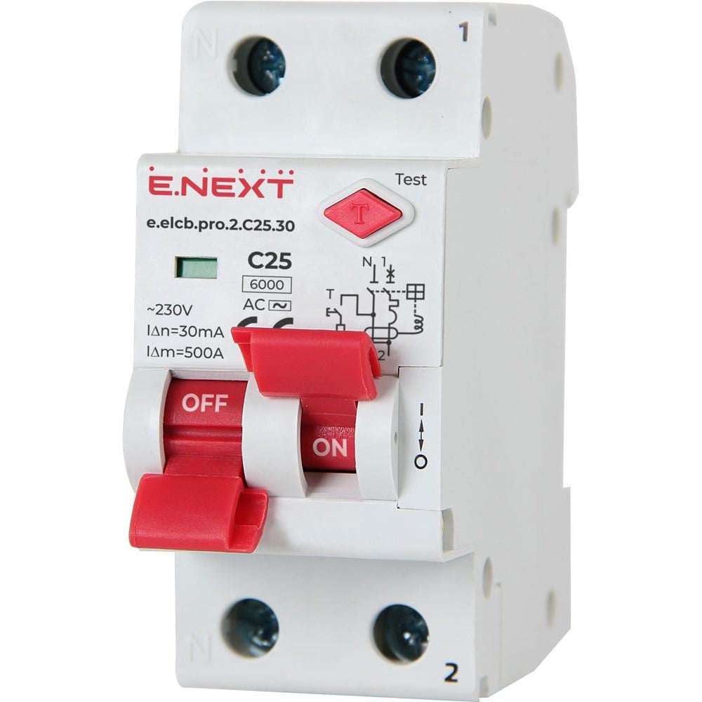 Дифавтомат E.NEXT 25A 30mA 6kA тип C 2 полюса тип AC p0620003 e.elcb.pro.2 (14416)