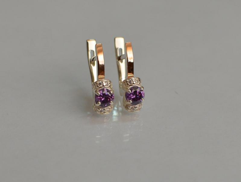 Серебряные серьги Sil с золотом 137s-14 Фиолет (Sil-1232)