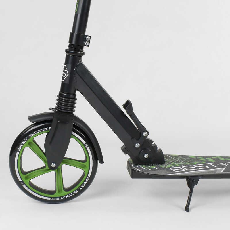 Самокат детский Best Scooter с PU колесами зажимом руля и 1 амортизатором Black/Green (88919) - фото 3