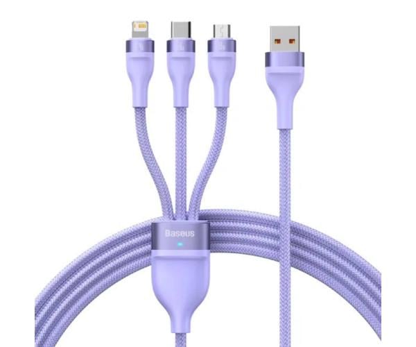Кабель Data BASEUS Flash Series Ⅱ One-for-three Fast Charging USB to Micro/Lightning/Type0C 66W 1,2 м Purple