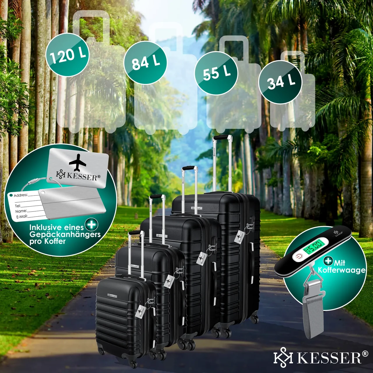 Набір із 4 дорожніх валіз KESSER з твердим корпусом S M/L/XL Чорний - фото 3 Набір із 4 дорожніх валіз KESSER з твердим корпусом S M/L/XL Чорний - фото 3