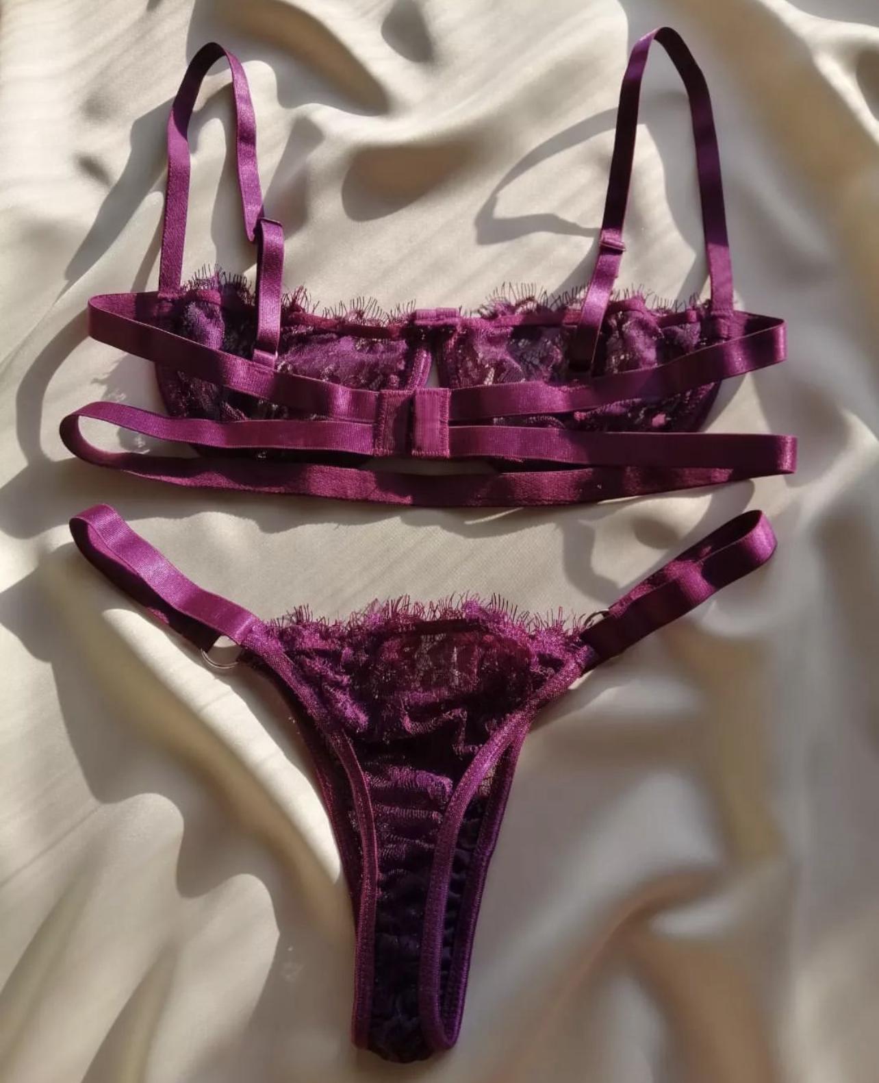 Комплект білизни мереживний балконет ліф та трусики S Сливовий (0038S) - фото 6